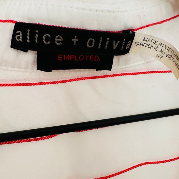 ALICE & OLIVIA White Button Up Shirt with Red Stripes – Small - Picture 8 of 10